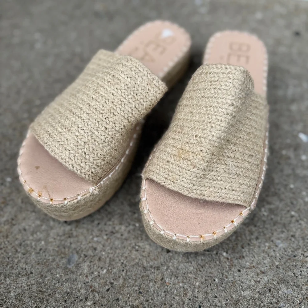 Beach by Matisse DelMar Natural Jute Espadrille Platform Slide Sandals Sz 8